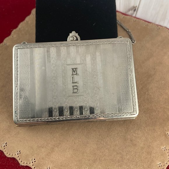 Vintage Dance Purse Makeup Compact Beautiful Front & Back are Brocaded 30s motif